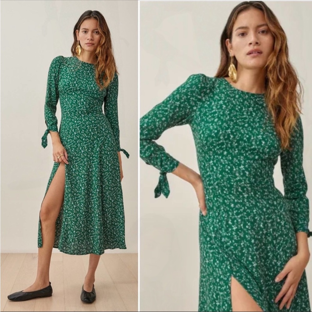 Reformation Zelda Dress in Rosemarie Green Floral Midi Dress sz 4